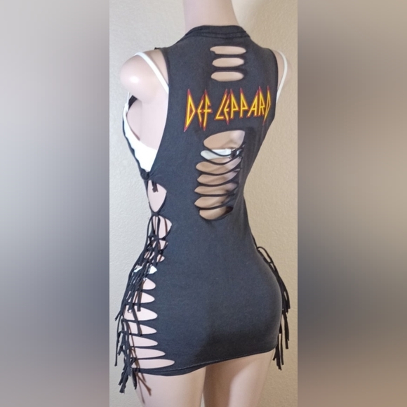 Def Leppard Black Custom  Distressed Lace-Up Tank Top/Cover-Up - Picture 6 of 7